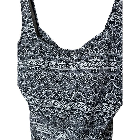 Vintage Robby Len One-Piece Swimsuit Criss Cross Back Black White Print‎ Size 14 - Picture 2 of 10